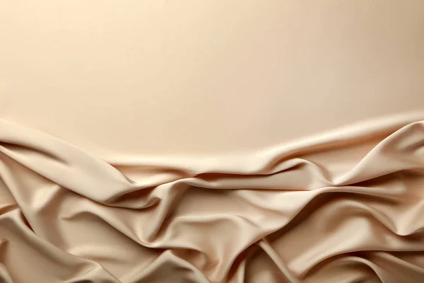 Close View Tumbled Beige Satin Fabric — Stock Photo, Image