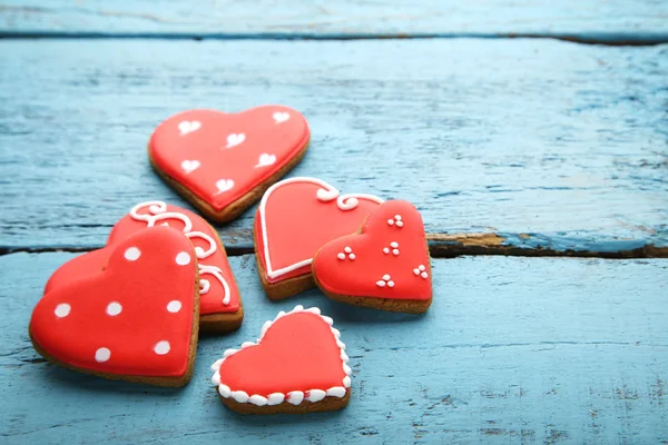 Galletas San Valentín Caseras Sobre Mesa Madera Azul —  Fotos de Stock