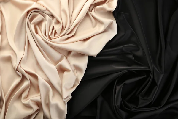 Close View Tumbled Beige Black Satin Fabric — Stock Photo, Image