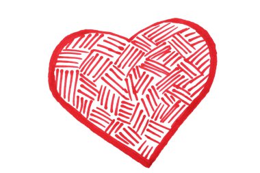 Beyaz zemin üzerine keçeli kalem tarafından boyalı kırmızı kalp