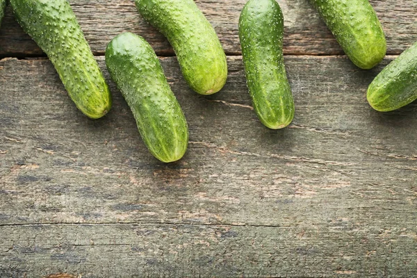 Fresh Cucumbers Grey Wooden Table — Stock Photo, Image