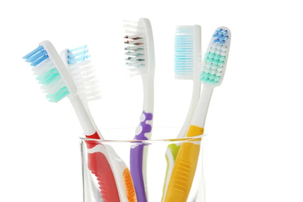 Toothbrushes Glass White Background — Stock Photo, Image