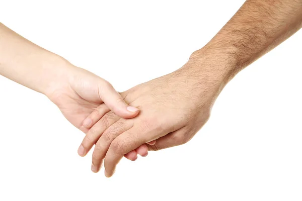 Female Male Hand Holding Each Other White Background — Stock Photo, Image