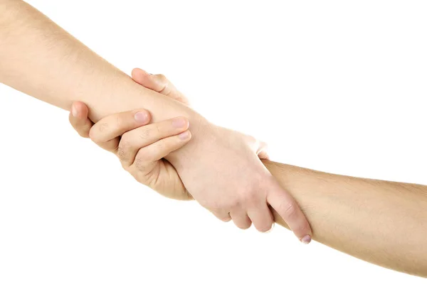 Weibliche Und Männliche Hand Halten Einander Auf Weißem Hintergrund — Stockfoto
