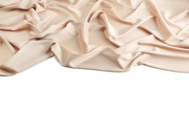Beyaz arka plan üzerinde bej saten kumaş