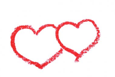 Ruj tarafından çizilmiş beyaz zemin üzerine kırmızı Kalpler