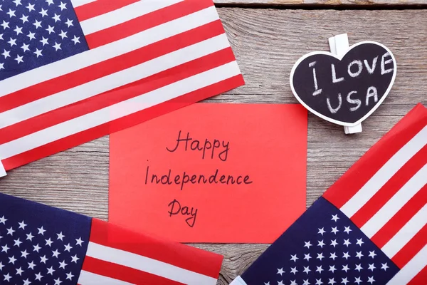 Amerikaanse Vlaggen Papier Met Inscriptie Happy Independence Day — Stockfoto