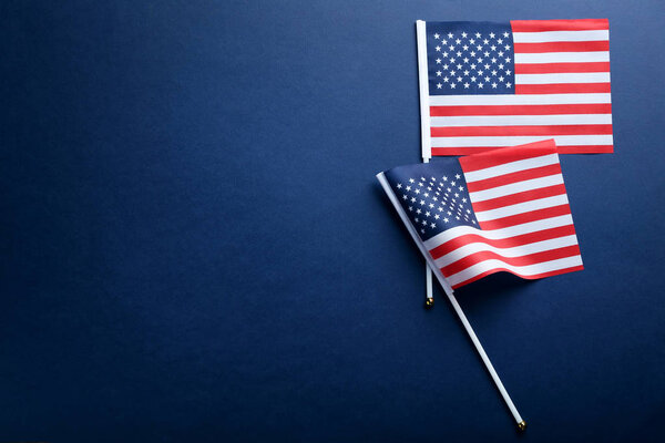 American flags on blue background