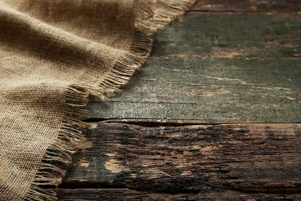 Sackcloth texture on grey wooden table