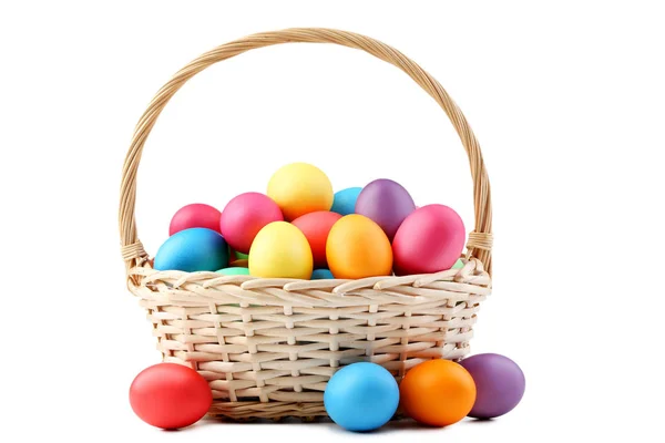 Colorful Easter Eggs Basket Isolated White Background — Stock Photo, Image