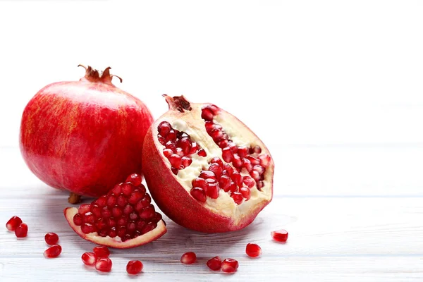 Ripe Juicy Pomegranate Wooden Table — Stock Photo, Image