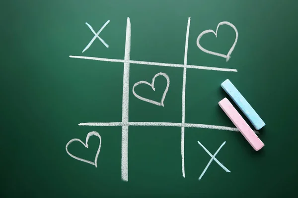 Tic Tac Toe Juego Dibujado Por Tiza Pizarra Escuela Verde — Foto de Stock