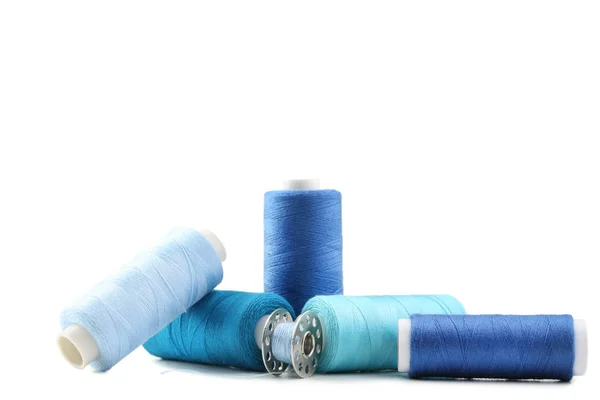 Blue Thread Spools Isolated White — Stock Photo, Image