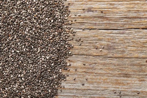 Heap Chia Seeds Grey Wooden Table — Stock Photo, Image