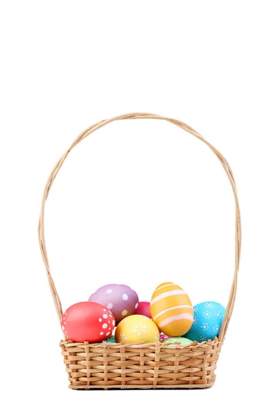 Easter Eggs Basket Isolated White Background — Stock Photo, Image