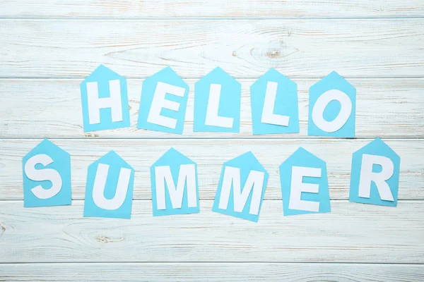 Inscription Hello Summer Sur Table Bois — Photo