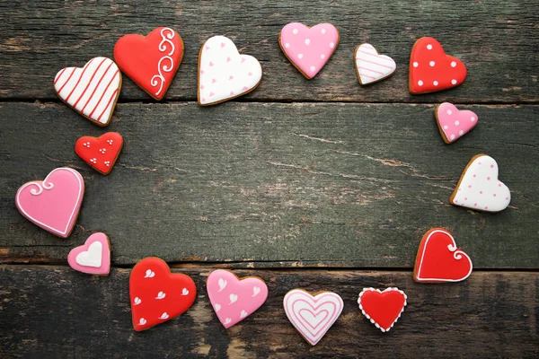 Galletas San Valentín Caseras Mesa Madera —  Fotos de Stock