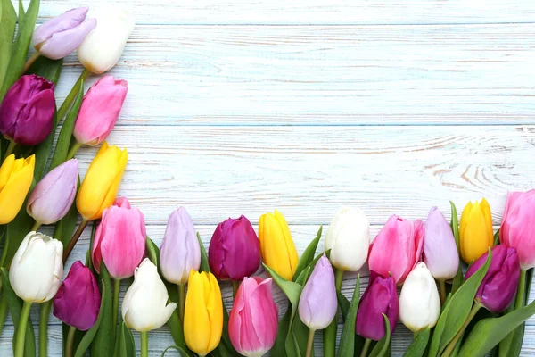 Bouquet Tulips Wooden Table — Stock Photo, Image