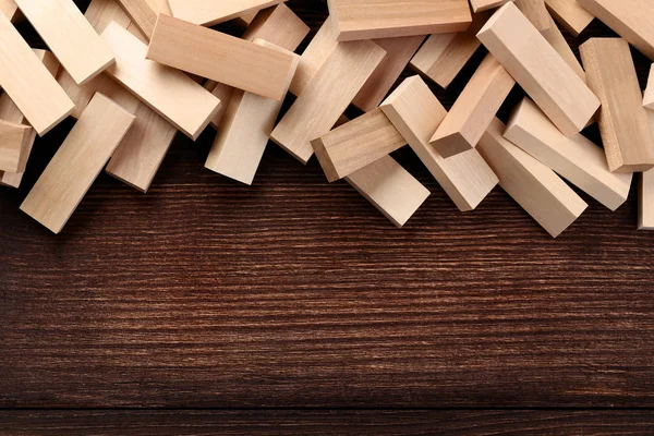 Heap Wooden Blocks Tower Game Brown Table — Stock Photo, Image