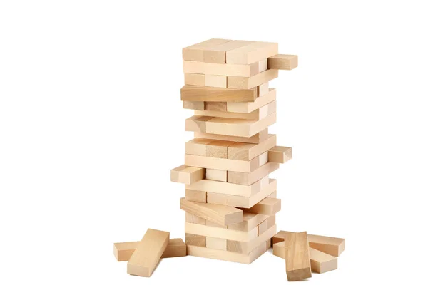 Bloque Madera Torre Juego Aislado Sobre Fondo Blanco — Foto de Stock