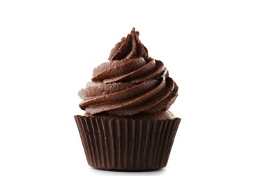 Beyaz arka planda izole çikolatalı kek.