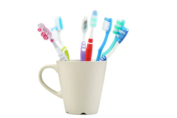 Toothbrushes Cup Isolated White Background — Stock Photo, Image