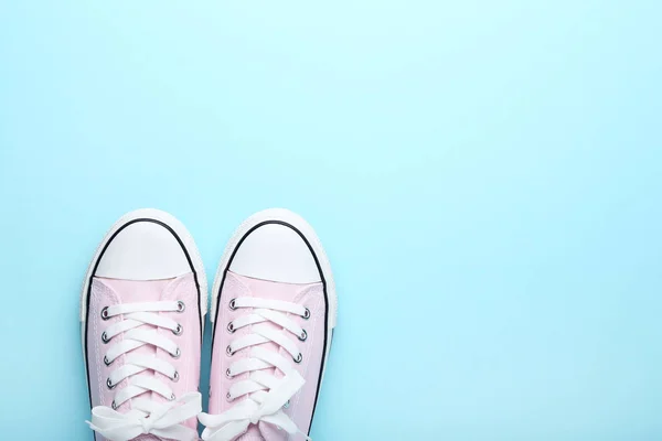 Pair Pink Sneakers Blue Background — Stock Photo, Image