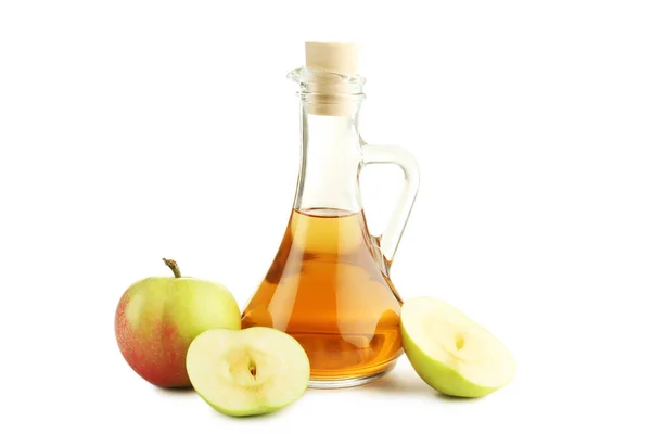 Apple Vinegar Glass Bottle Isolated White — Stock Photo, Image