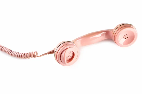 Roze Telefoonhoorn Geïsoleerd Een Witte — Stockfoto