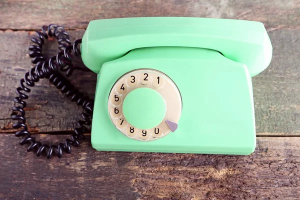 Groene Retro Telefoon Grijs Houten Tafel — Stockfoto