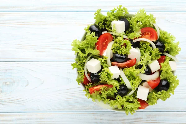 Vegetabilsk Salat Skål Træbord - Stock-foto