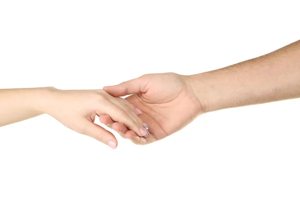 Female Male Hands Holding Each Other White Background — Stock Photo, Image