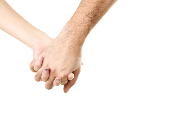 Female Male Hands Holding Each Other White Background — Stock Photo, Image