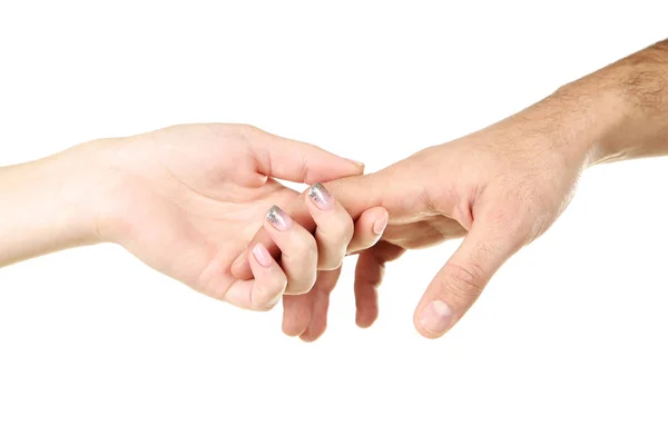 Female Male Hands Holding Each Other White Background — Stock Photo, Image