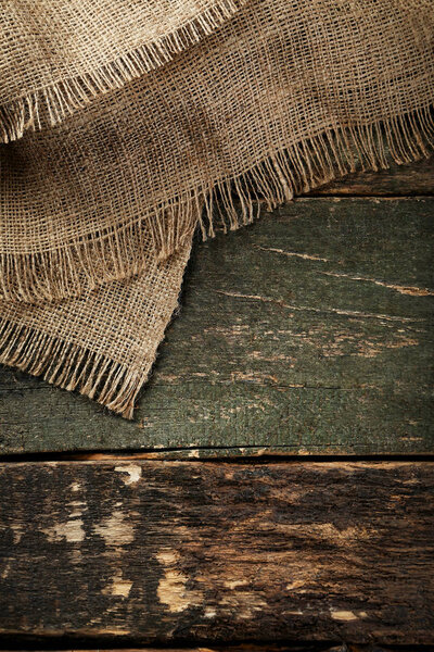Sackcloth texture on grey wooden table