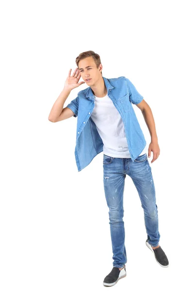 Mladý muž v módním oděvu izolovaný na bílém pozadí — Stock fotografie