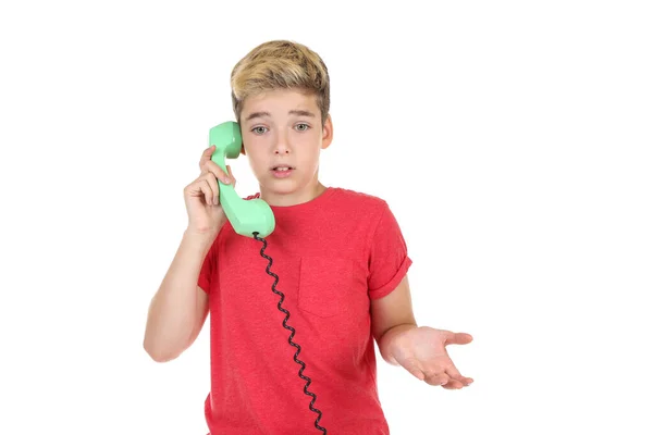 Niño con auricular sobre fondo blanco —  Fotos de Stock