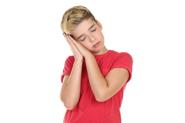 Young asleep boy on white background — Stock Photo, Image