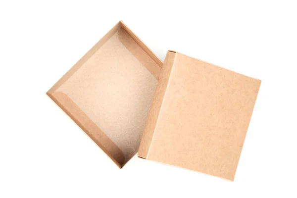 打开棕色礼品盒在白色背景下隔离 — 图库照片
