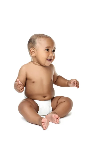 Amerikaans Baby Meisje Zitten Witte Achtergrond — Stockfoto