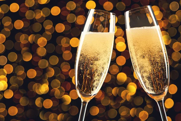 Glasses Champagne Blurred Lights Background — Stock Photo, Image