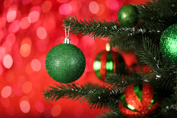 Christmas Fir Tree Ornaments Blurred Lights Background — Stock Photo, Image