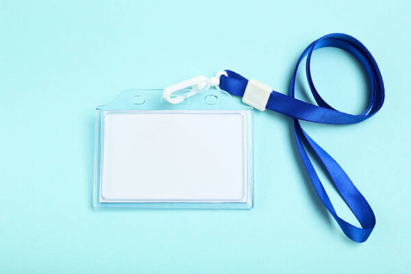 Blank white bagde on blue background