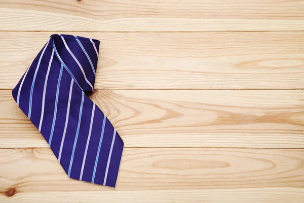 Striped Necktie Brown Wooden Table — Stock Photo, Image