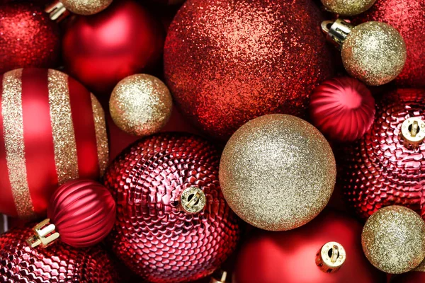 Achtergrond Van Rode Gouden Kerstballen — Stockfoto