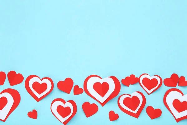 Red White Paper Hearts Blue Background — 스톡 사진