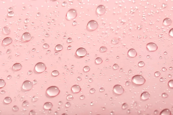 Gotas Agua Sobre Fondo Rosa —  Fotos de Stock