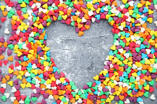 Colorful Heart Shaped Sprinkles Grey Background — 스톡 사진