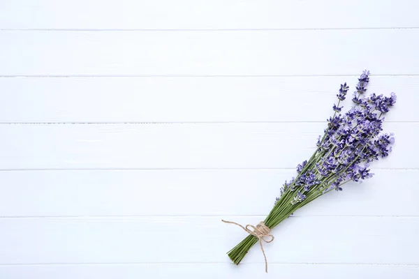 Lavender Flowers White Wooden Table — Stock Photo, Image