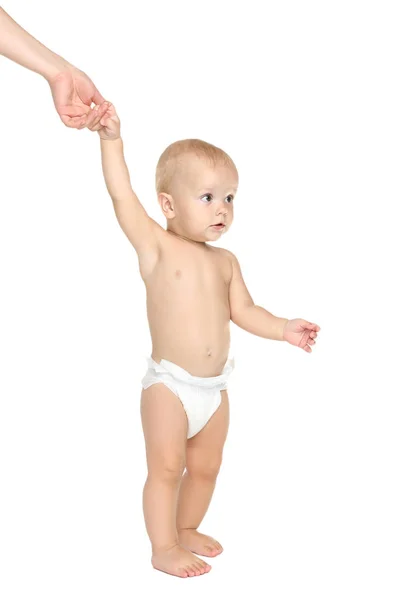 Beautiful little boy in diaper isolated on white background — Stock Photo, Image